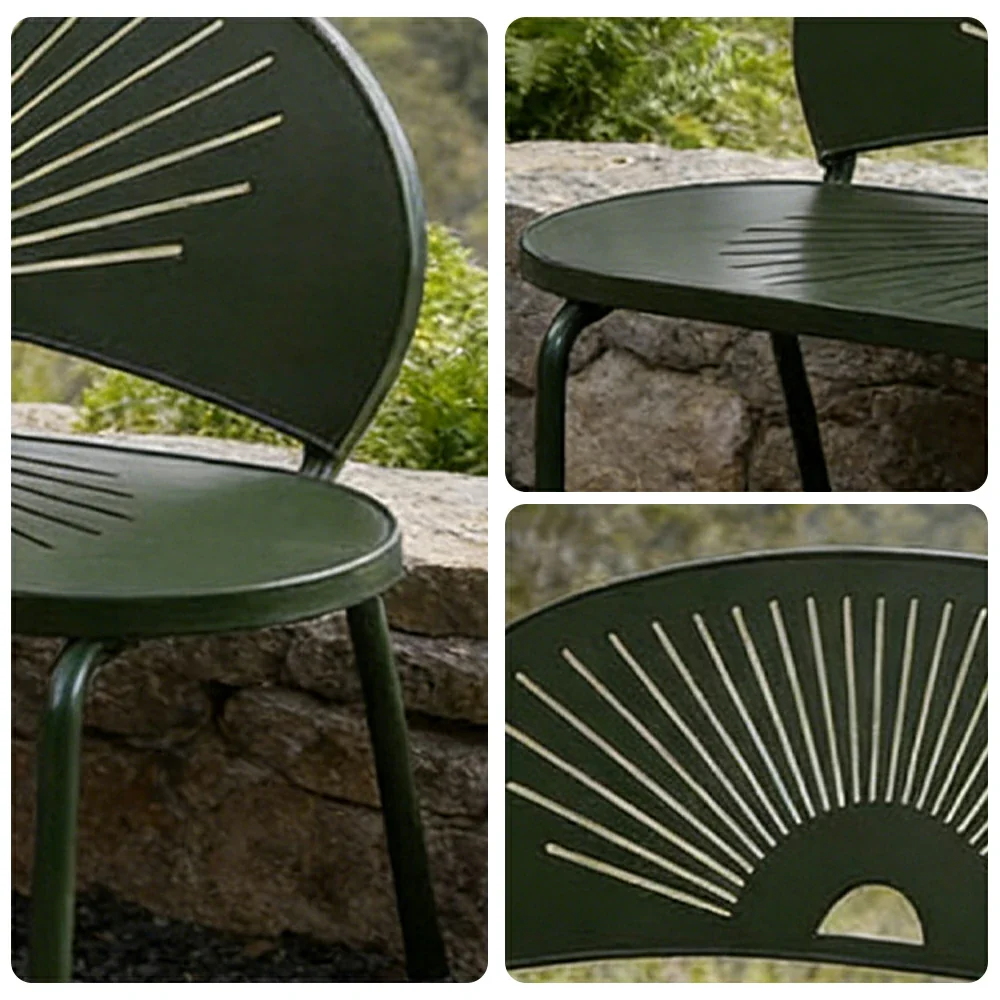 SOLARA Outdoor Bench - Ergonomic Curved Shell Backrest, Breathable Hollow Design, Durable Aluminium Frame, Weather-Resistant Patio Seating - Green - Image 3