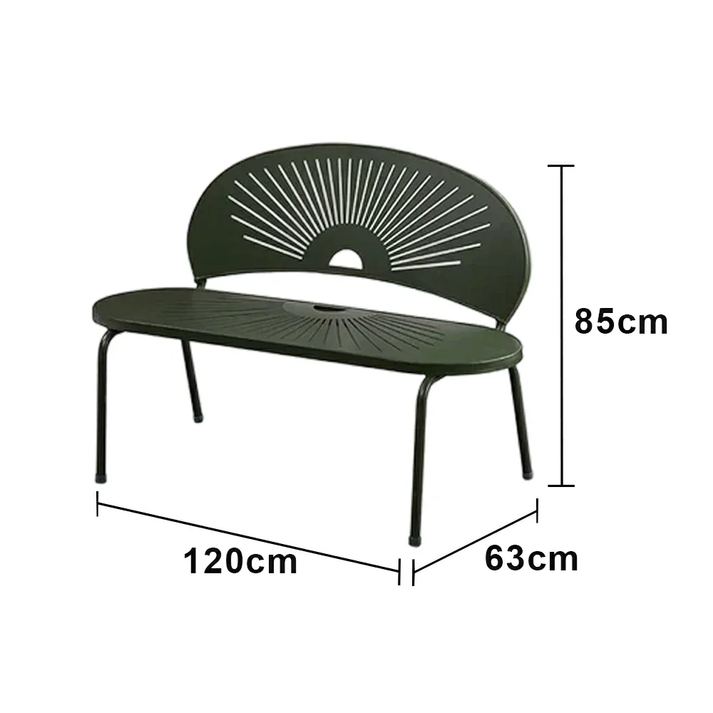 SOLARA Outdoor Bench - Ergonomic Curved Shell Backrest, Breathable Hollow Design, Durable Aluminium Frame, Weather-Resistant Patio Seating - Green - Image 5