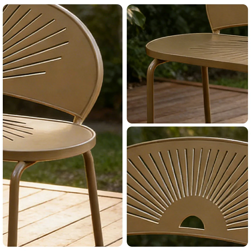 SOLARA Outdoor Bench - Ergonomic Curved Shell Backrest, Breathable Hollow Design, Durable Aluminium Frame, Weather-Resistant Patio Seating - Khaki - Image 3
