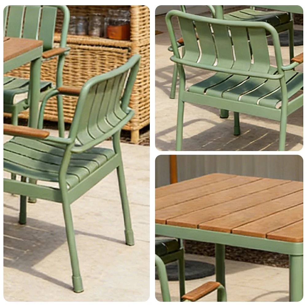 SOLARA Square Table and 4 Chairs Outdoor Dining Set - Waterproof WPC Wood Plastic Top, Durable Aluminium Frame, Patio Garden Balcony Seating - Image 3