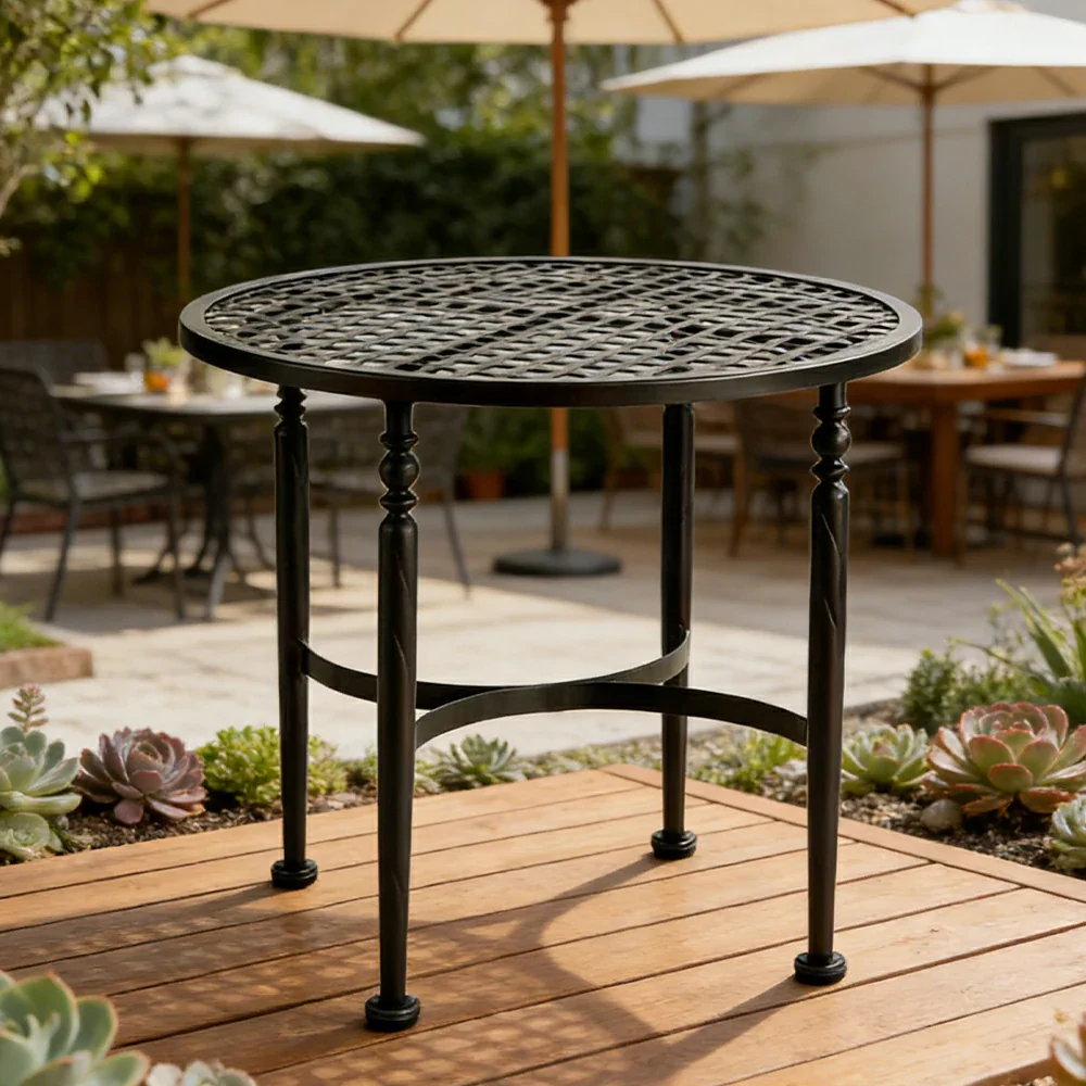 SOLARA Outdoor Round Side Table - Stable Support Design, Powder-Coated Iron Alloy Frame, Durable Patio Garden Balcony Accent Table - Image 4