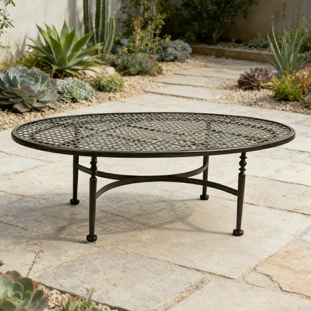 SOLARA Outdoor Oval Coffee Table - Stable Support Design, Powder-Coated Iron Alloy Frame, Durable Patio Garden Balcony Accent Table - Image 2