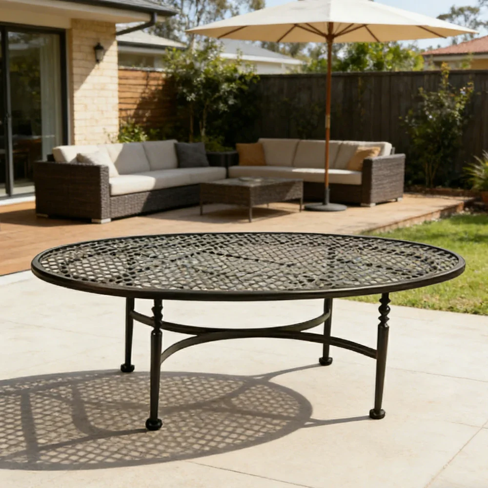 SOLARA Outdoor Oval Coffee Table - Stable Support Design, Powder-Coated Iron Alloy Frame, Durable Patio Garden Balcony Accent Table - Image 4