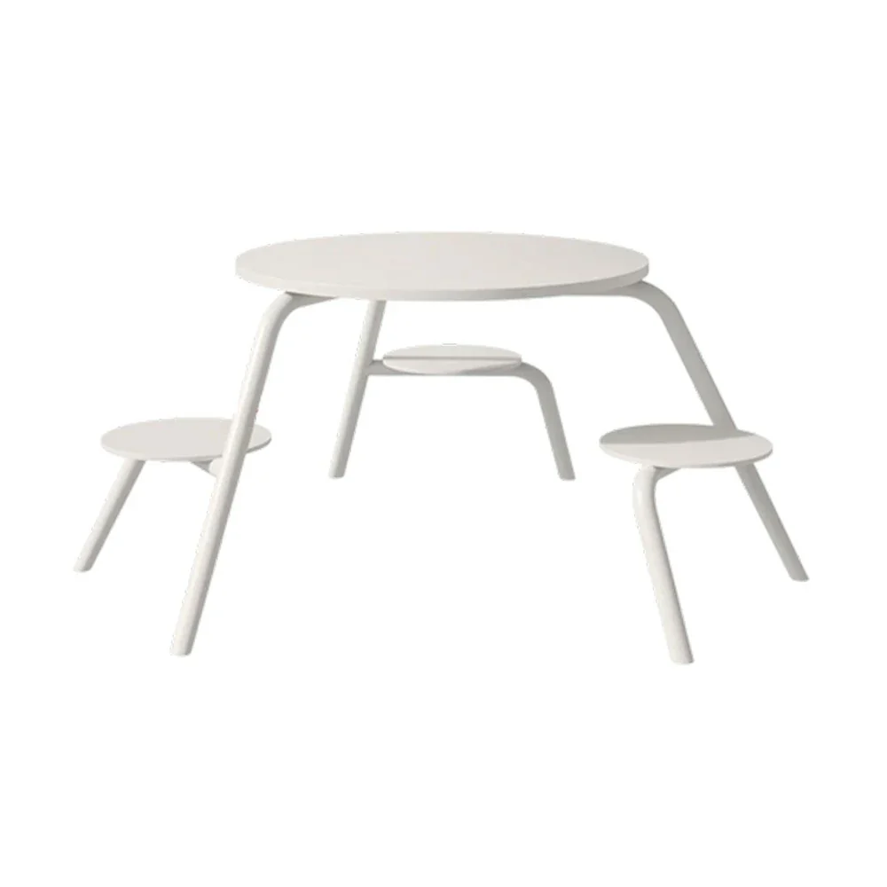 SOLARA Carbon Steel Table & Chair Set 3/4-Seater Ergonomic One-Piece Design High-Temp Coated Finish Stable Load-Bearing Structure - White