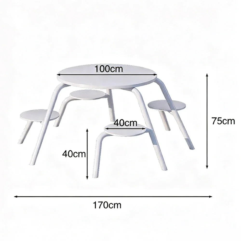 SOLARA Carbon Steel Table & Chair Set 3/4-Seater Ergonomic One-Piece Design High-Temp Coated Finish Stable Load-Bearing Structure - White - Image 10