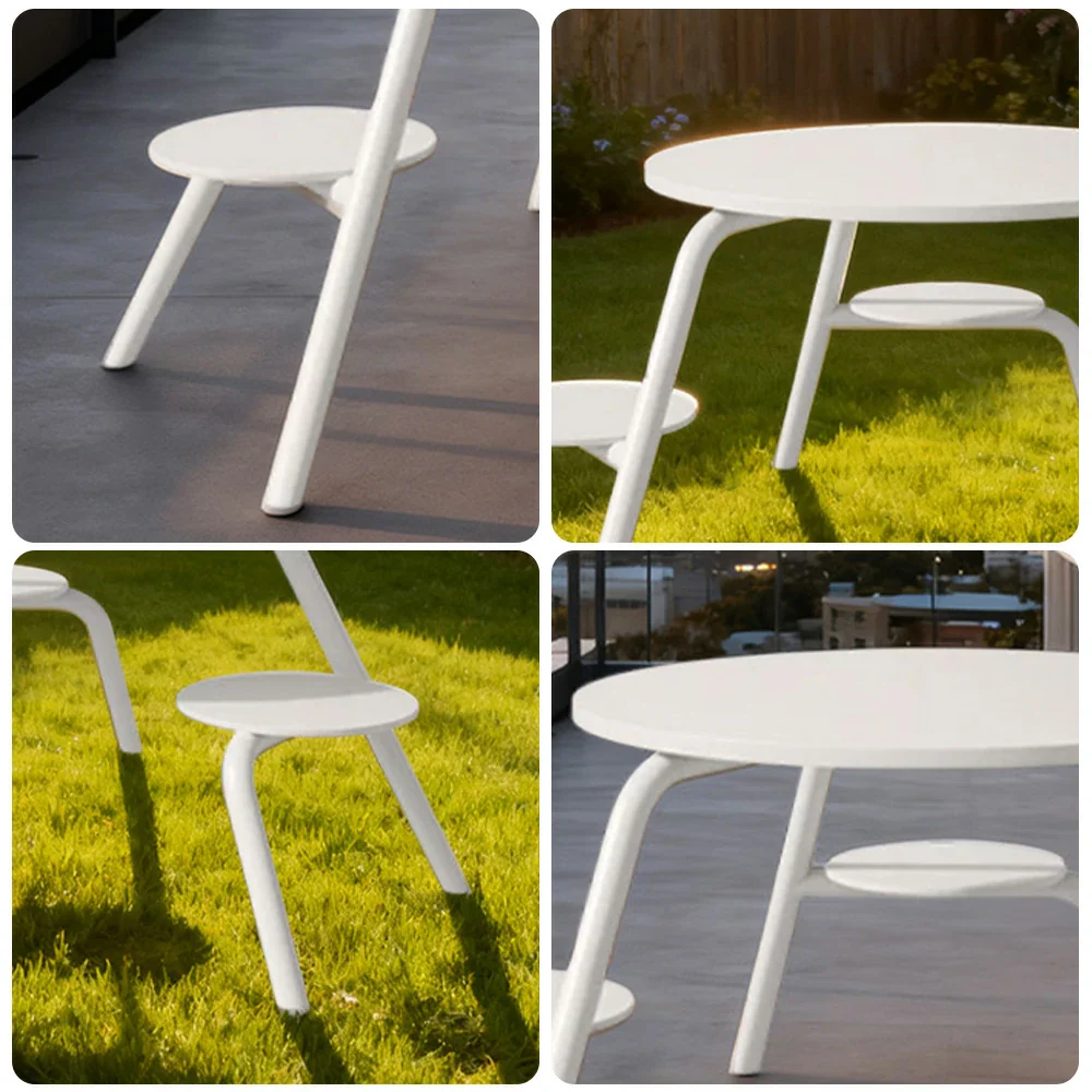 SOLARA Carbon Steel Table & Chair Set 3/4-Seater Ergonomic One-Piece Design High-Temp Coated Finish Stable Load-Bearing Structure - White - Image 3