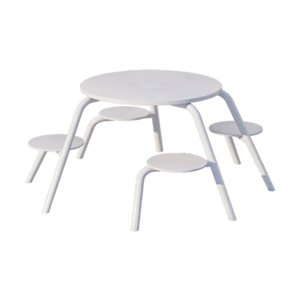 SOLARA Carbon Steel Table & Chair Set 3/4-Seater Ergonomic One-Piece Design High-Temp Coated Finish Stable Load-Bearing Structure - White - Image 6