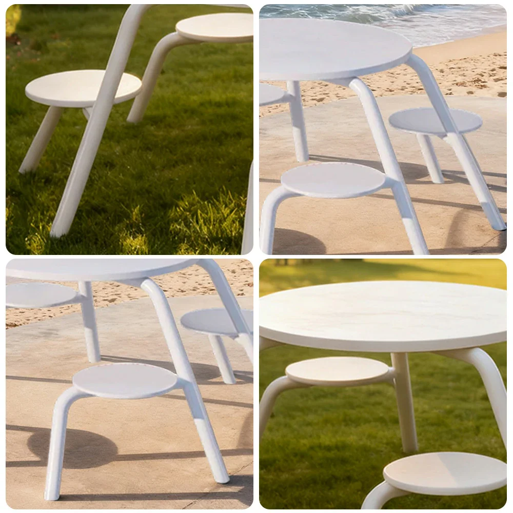 SOLARA Carbon Steel Table & Chair Set 3/4-Seater Ergonomic One-Piece Design High-Temp Coated Finish Stable Load-Bearing Structure - White - Image 8