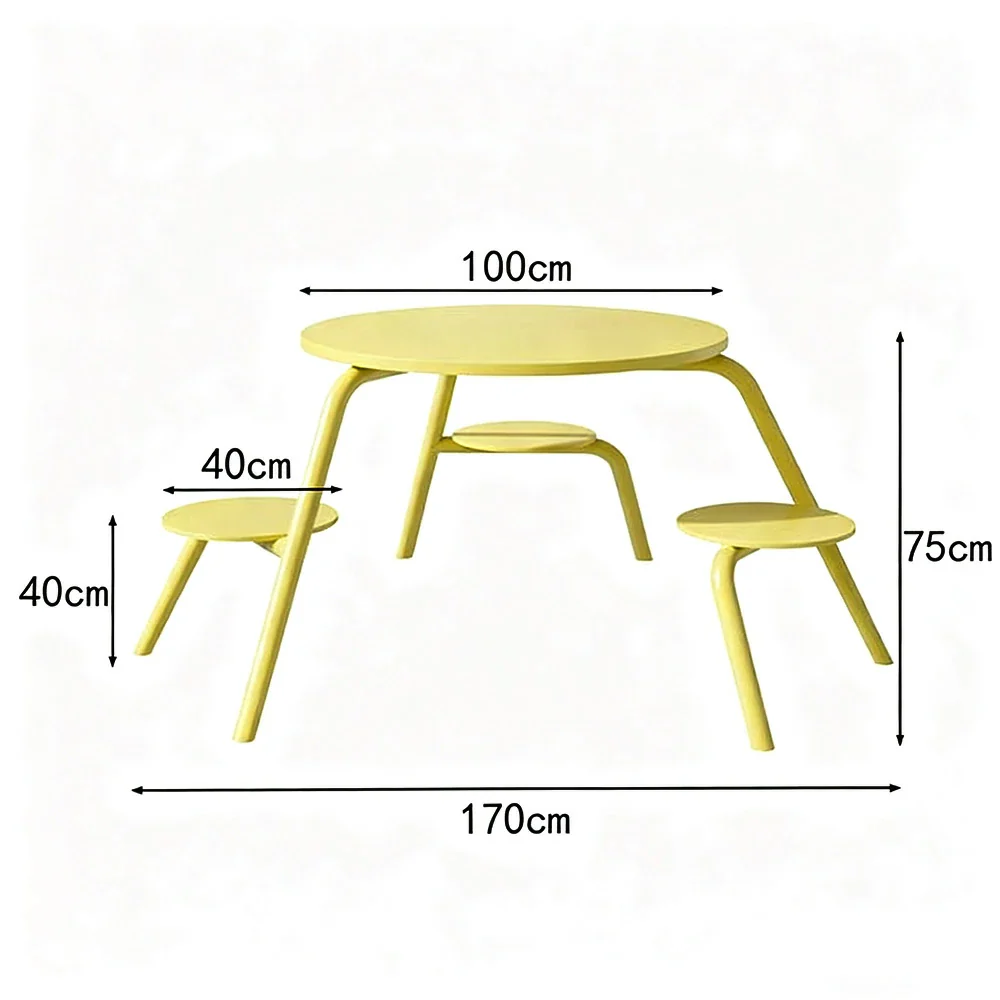 SOLARA Carbon Steel Table & Chair Set 3/4-Seater Ergonomic One-Piece Design High-Temp Coated Finish Stable Load-Bearing Structure - Yellow - Image 5