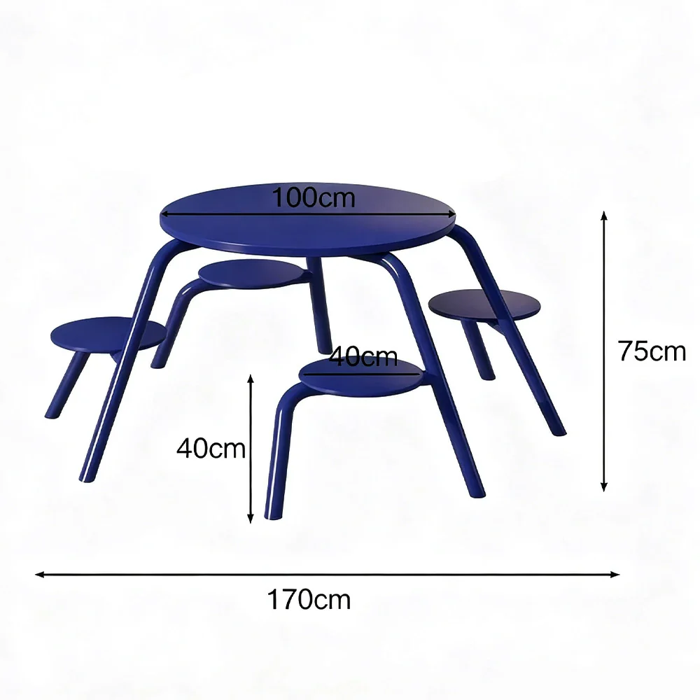 SOLARA Carbon Steel Table & Chair Set 3/4-Seater Ergonomic One-Piece Design High-Temp Coated Finish Stable Load-Bearing Structure - Blue - Image 10