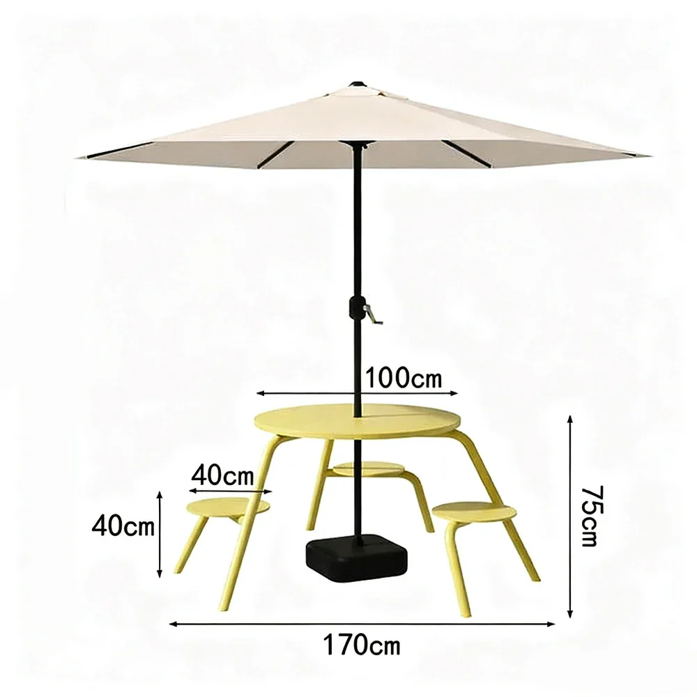 SOLARA Carbon Steel Table, Chair & Umbrella Set 3/4-Seater Ergonomic One-Piece Design High-Temp Coated Finish Stable Load-Bearing Structure - Yellow - Image 5
