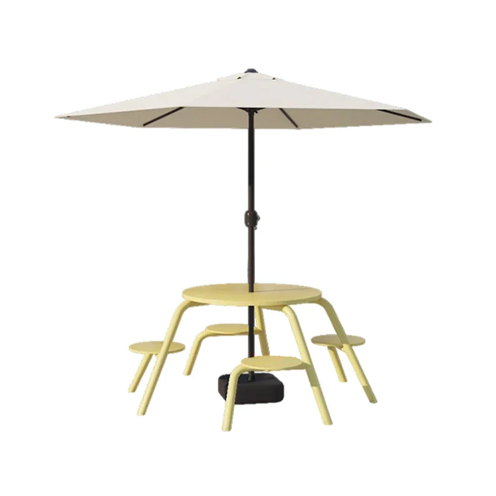 SOLARA Carbon Steel Table, Chair & Umbrella Set 3/4-Seater Ergonomic One-Piece Design High-Temp Coated Finish Stable Load-Bearing Structure - Yellow - Image 6