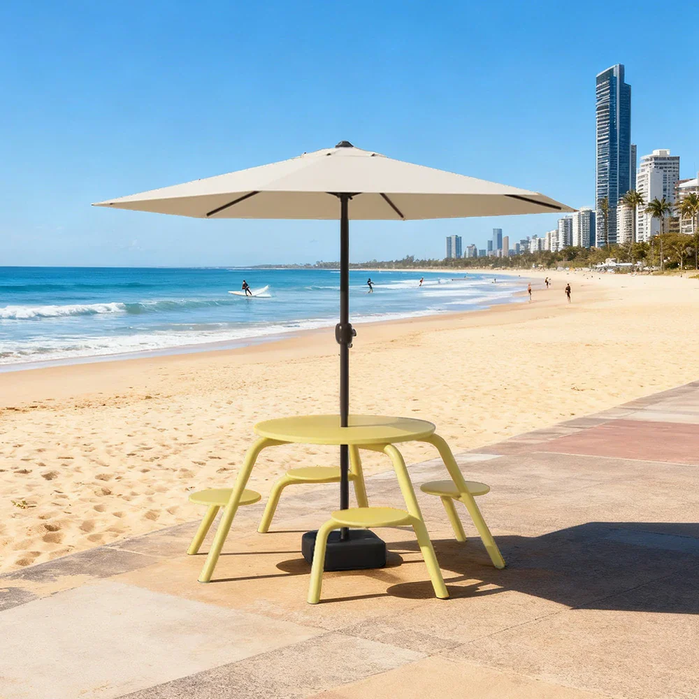 SOLARA Carbon Steel Table, Chair & Umbrella Set 3/4-Seater Ergonomic One-Piece Design High-Temp Coated Finish Stable Load-Bearing Structure - Yellow - Image 7