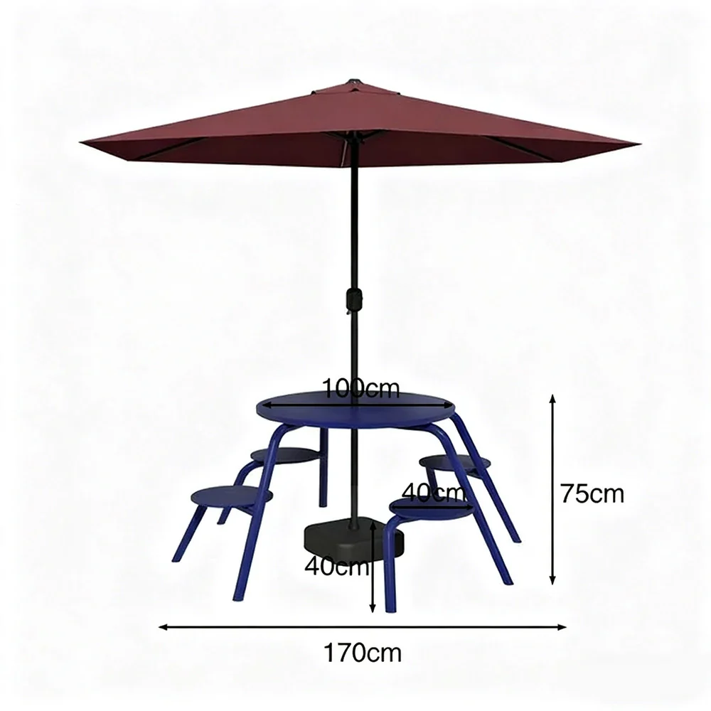 SOLARA Carbon Steel Table, Chair & Umbrella Set 3/4-Seater Ergonomic One-Piece Design High-Temp Coated Finish Stable Load-Bearing Structure - Blue - Image 10
