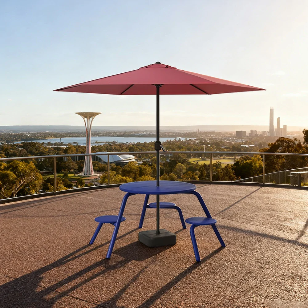 SOLARA Carbon Steel Table, Chair & Umbrella Set 3/4-Seater Ergonomic One-Piece Design High-Temp Coated Finish Stable Load-Bearing Structure - Blue - Image 4