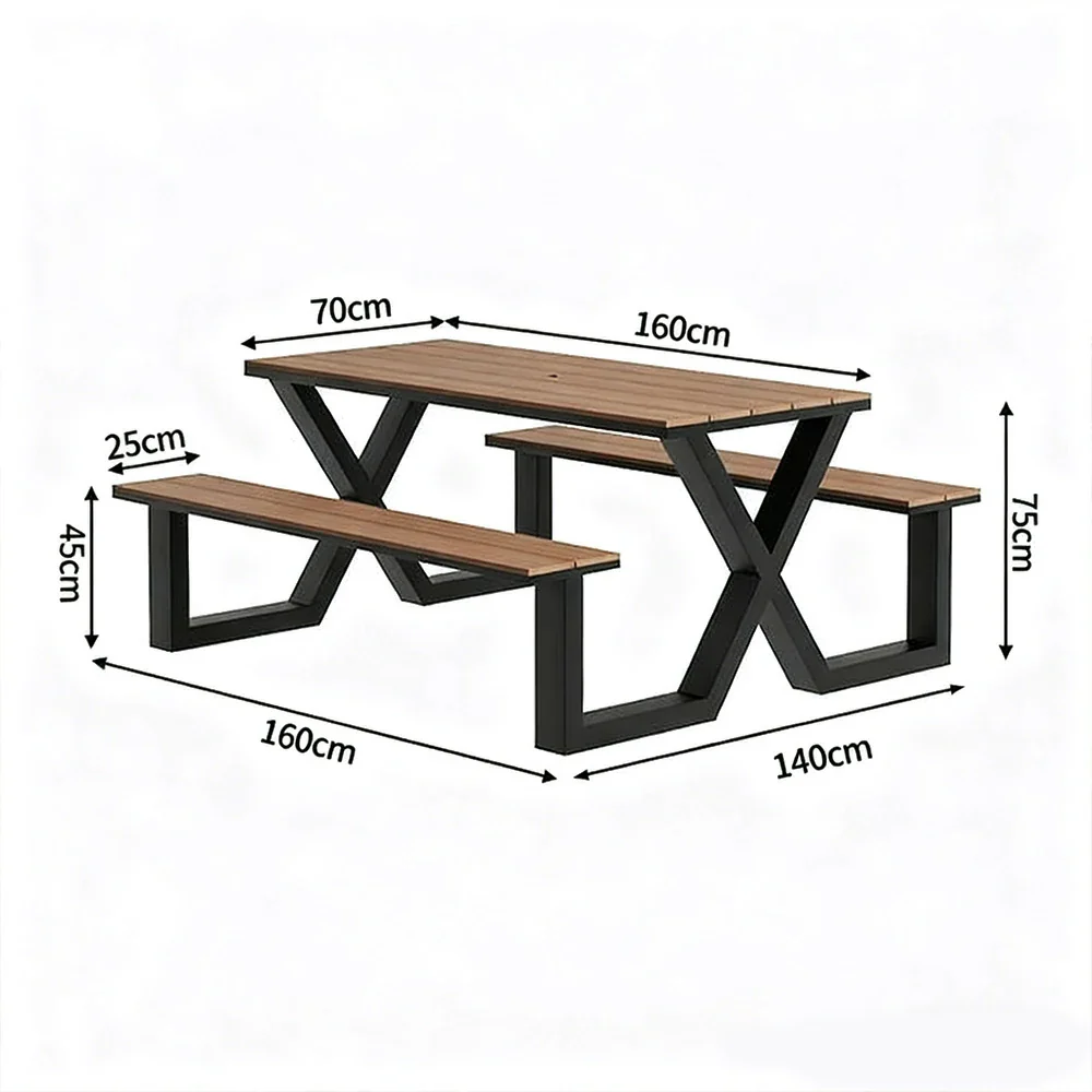 SOLARA Outdoor Table & Chair Set 120/160/200cm Waterproof Sun-Resistant Plastic-Wood Surface Carbon Steel Frame Stable Anti-Corrosion Design - Black - Image 10