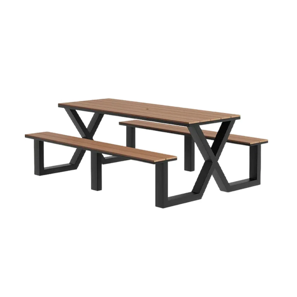 SOLARA Outdoor Table & Chair Set 120/160/200cm Waterproof Sun-Resistant Plastic-Wood Surface Carbon Steel Frame Stable Anti-Corrosion Design - Black - Image 11