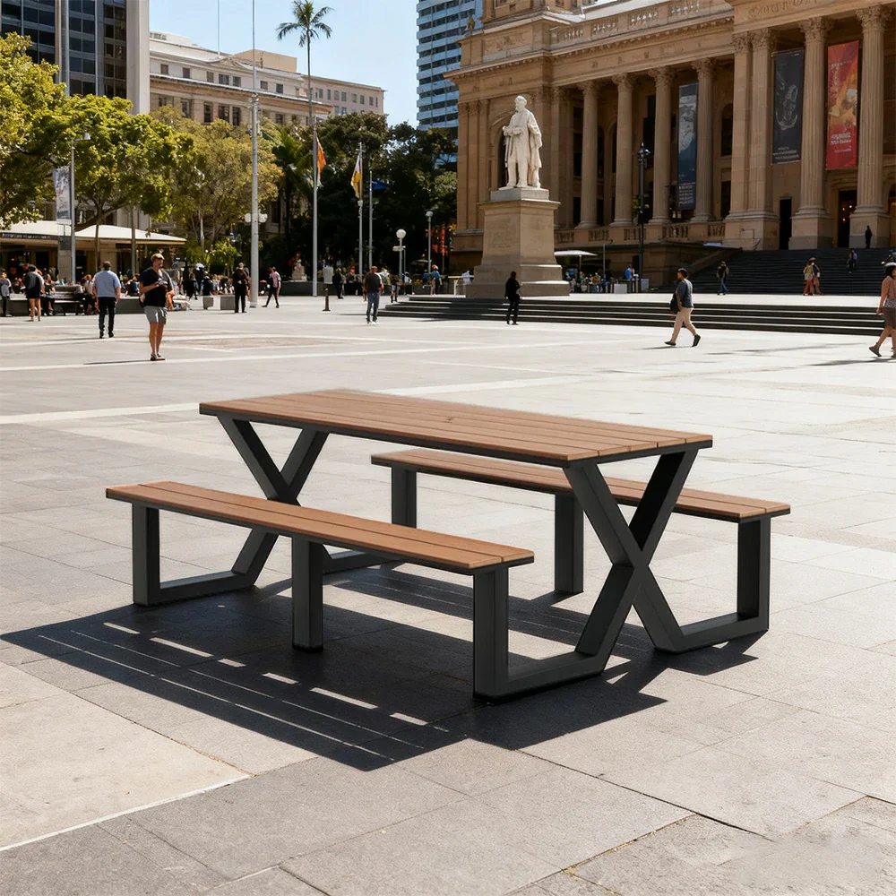 SOLARA Outdoor Table & Chair Set 120/160/200cm Waterproof Sun-Resistant Plastic-Wood Surface Carbon Steel Frame Stable Anti-Corrosion Design - Black - Image 14