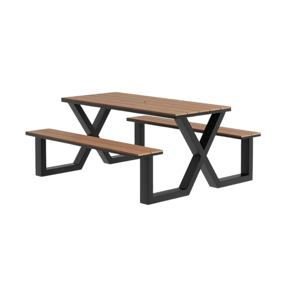 SOLARA Outdoor Table & Chair Set 120/160/200cm Waterproof Sun-Resistant Plastic-Wood Surface Carbon Steel Frame Stable Anti-Corrosion Design - Black - Image 6