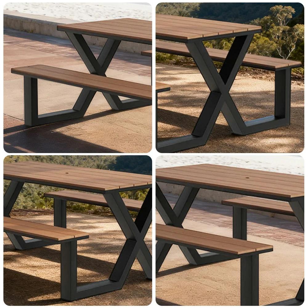 SOLARA Outdoor Table & Chair Set 120/160/200cm Waterproof Sun-Resistant Plastic-Wood Surface Carbon Steel Frame Stable Anti-Corrosion Design - Black - Image 8