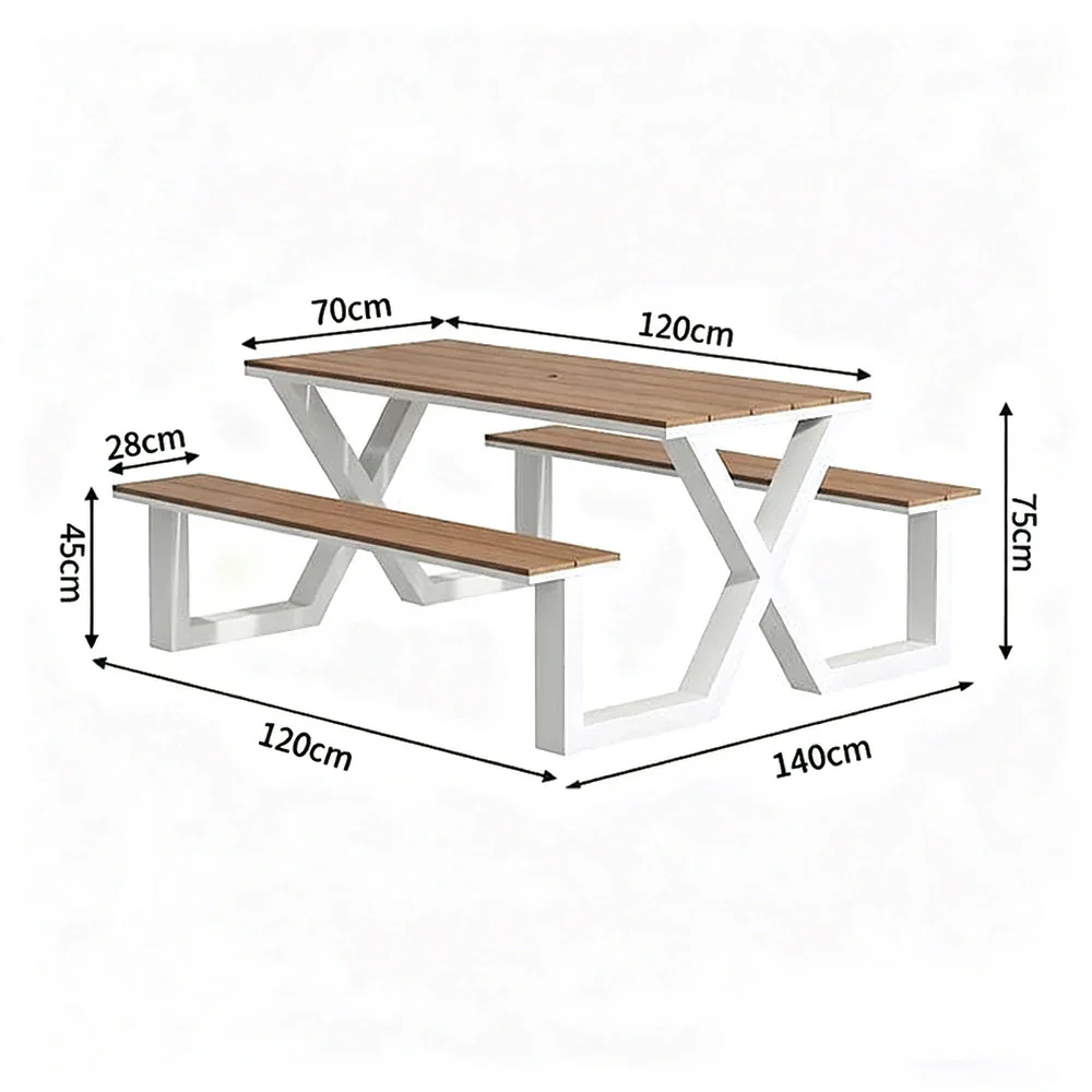 SOLARA Outdoor Table & Chair Set 120/160/200cm Waterproof Sun-Resistant Plastic-Wood Surface Carbon Steel Frame Stable Anti-Corrosion Design - White - Image 5