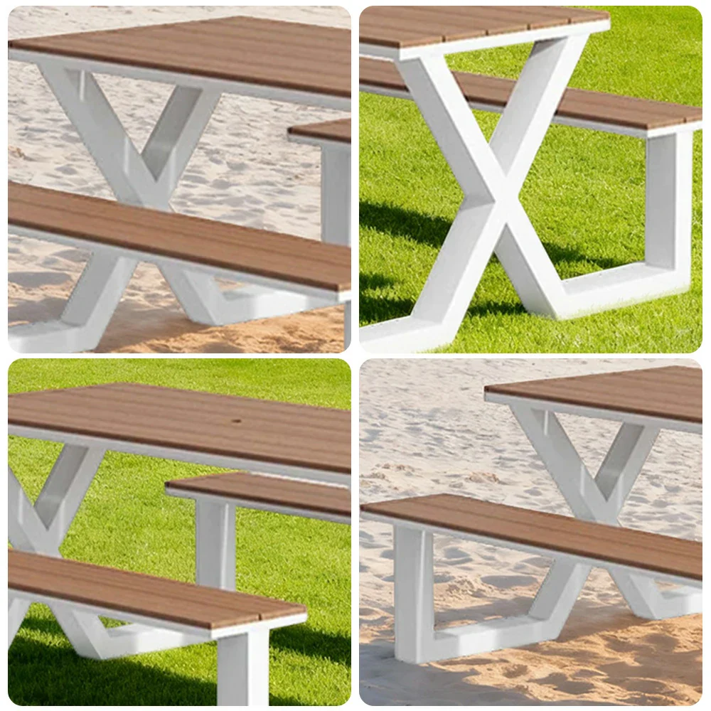 SOLARA Outdoor Table & Chair Set 120/160/200cm Waterproof Sun-Resistant Plastic-Wood Surface Carbon Steel Frame Stable Anti-Corrosion Design - White - Image 8