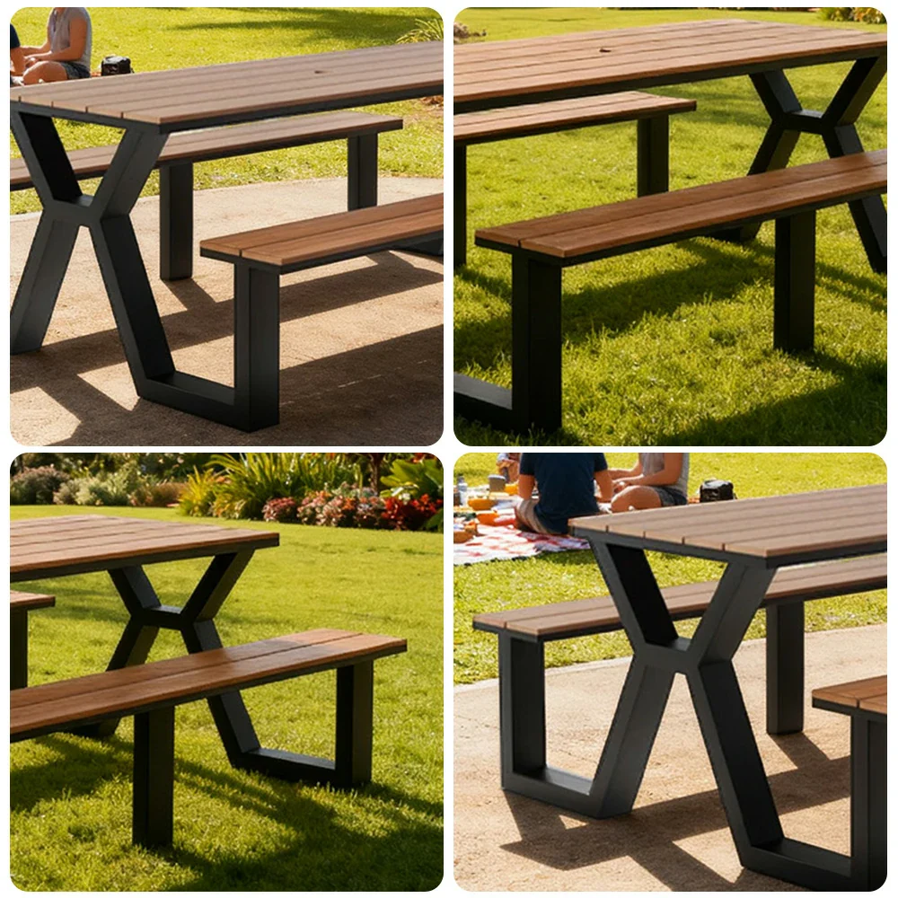 SOLARA Outdoor Table & Chair Set 120/160/200cm Eco-Friendly Waterproof Sunproof Plastic-Wood Surface Durable Anti-Oxidation Steel Frame - Black - Image 13