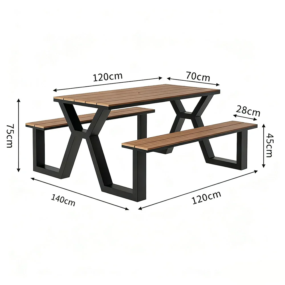 SOLARA Outdoor Table & Chair Set 120/160/200cm Eco-Friendly Waterproof Sunproof Plastic-Wood Surface Durable Anti-Oxidation Steel Frame - Black - Image 5