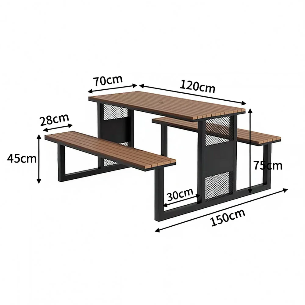 SOLARA Outdoor Table & Chair Set 120/160/200cm High-Temp Coated Steel Frame Strong Load-Bearing Waterproof Plastic-Wood Smooth Finish - Black - Image 5