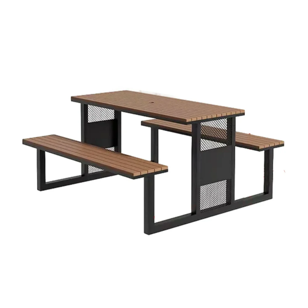 SOLARA Outdoor Table & Chair Set 120/160/200cm High-Temp Coated Steel Frame Strong Load-Bearing Waterproof Plastic-Wood Smooth Finish - Black - Image 6