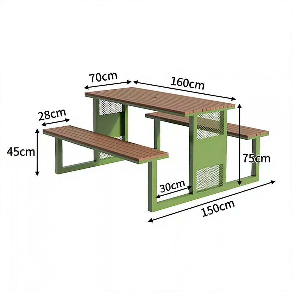 SOLARA Outdoor Table & Chair Set 120/160/200cm High-Temp Coated Steel Frame Strong Load-Bearing Waterproof Plastic-Wood Smooth Finish - Green - Image 10