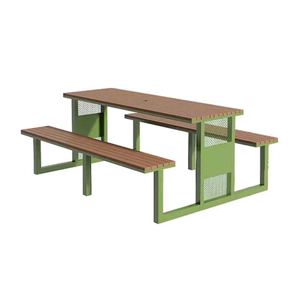 SOLARA Outdoor Table & Chair Set 120/160/200cm High-Temp Coated Steel Frame Strong Load-Bearing Waterproof Plastic-Wood Smooth Finish - Green - Image 11