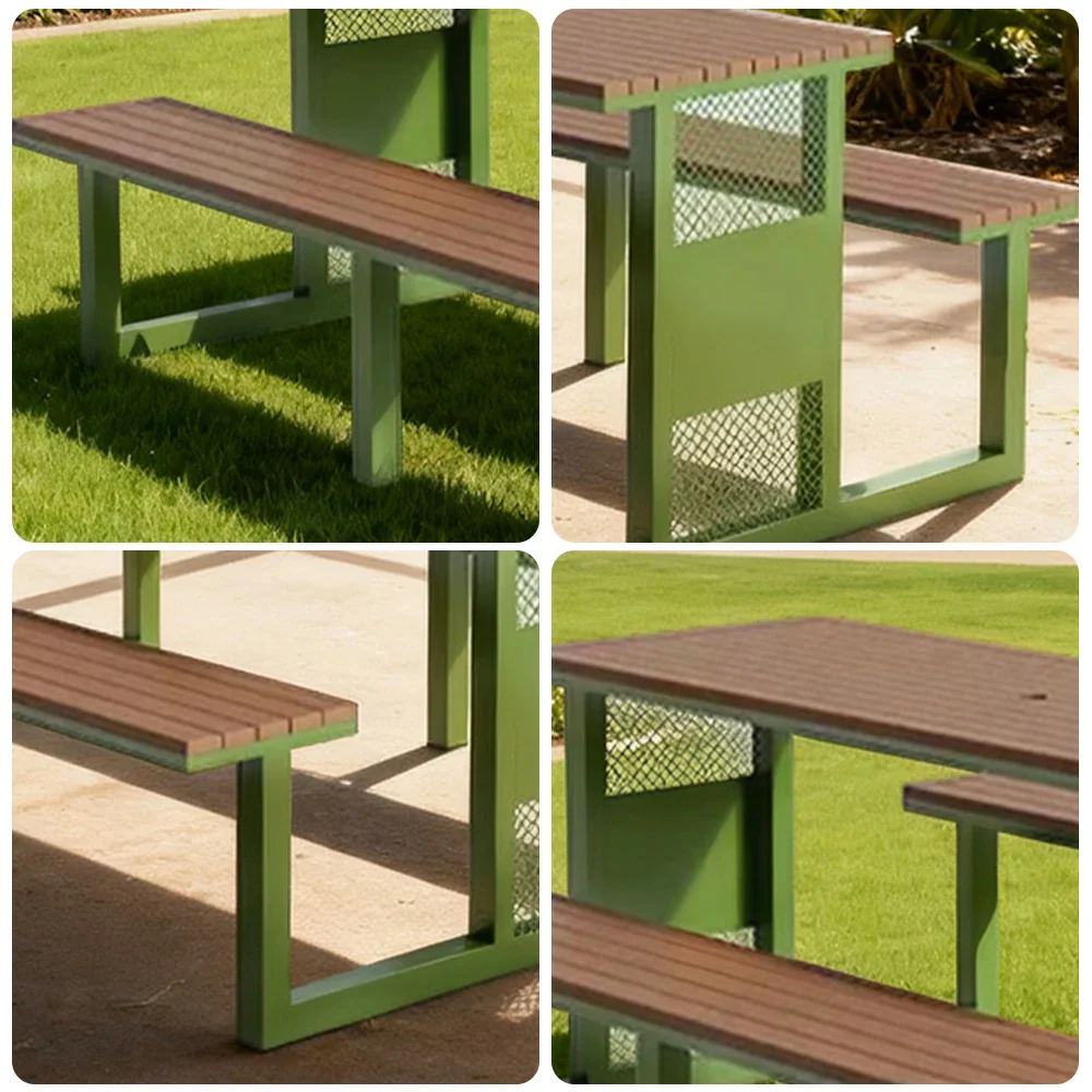 SOLARA Outdoor Table & Chair Set 120/160/200cm High-Temp Coated Steel Frame Strong Load-Bearing Waterproof Plastic-Wood Smooth Finish - Green - Image 13