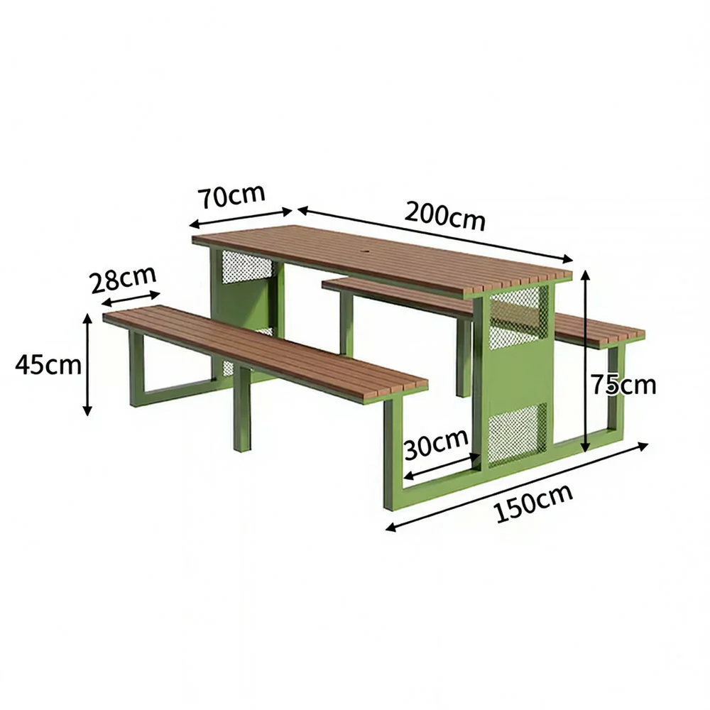 SOLARA Outdoor Table & Chair Set 120/160/200cm High-Temp Coated Steel Frame Strong Load-Bearing Waterproof Plastic-Wood Smooth Finish - Green - Image 15