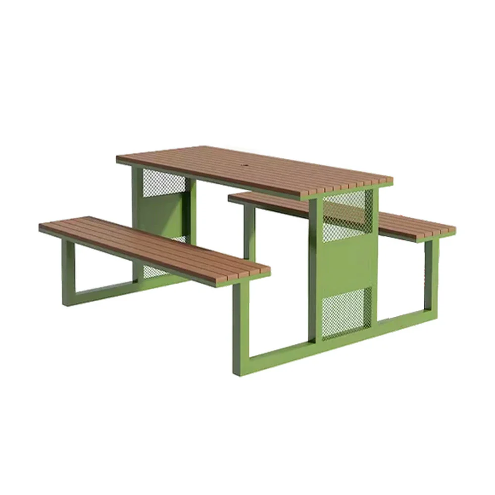 SOLARA Outdoor Table & Chair Set 120/160/200cm High-Temp Coated Steel Frame Strong Load-Bearing Waterproof Plastic-Wood Smooth Finish - Green - Image 6