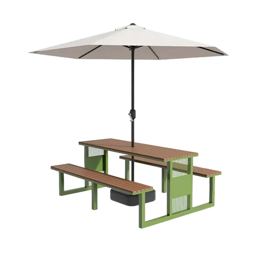 SOLARA Outdoor Table, Chair & Umbrella Set 120/160/200cm High-Temp Coated Steel Frame Strong Load-Bearing Waterproof Plastic-Wood Smooth Finish - Green - Image 11