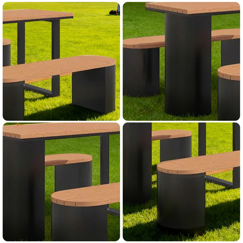 SOLARA Outdoor Table & Chair Set 120/140/160cm Anti-Corrosion Durable Steel Support Thick Plastic-Wood Surface Waterproof Sun-Resistant Design - Black - Image 3