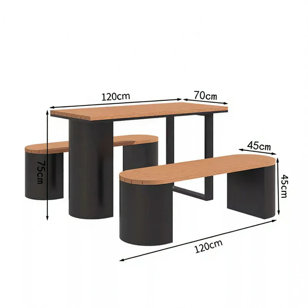 SOLARA Outdoor Table & Chair Set 120/140/160cm Anti-Corrosion Durable Steel Support Thick Plastic-Wood Surface Waterproof Sun-Resistant Design - Black - Image 5