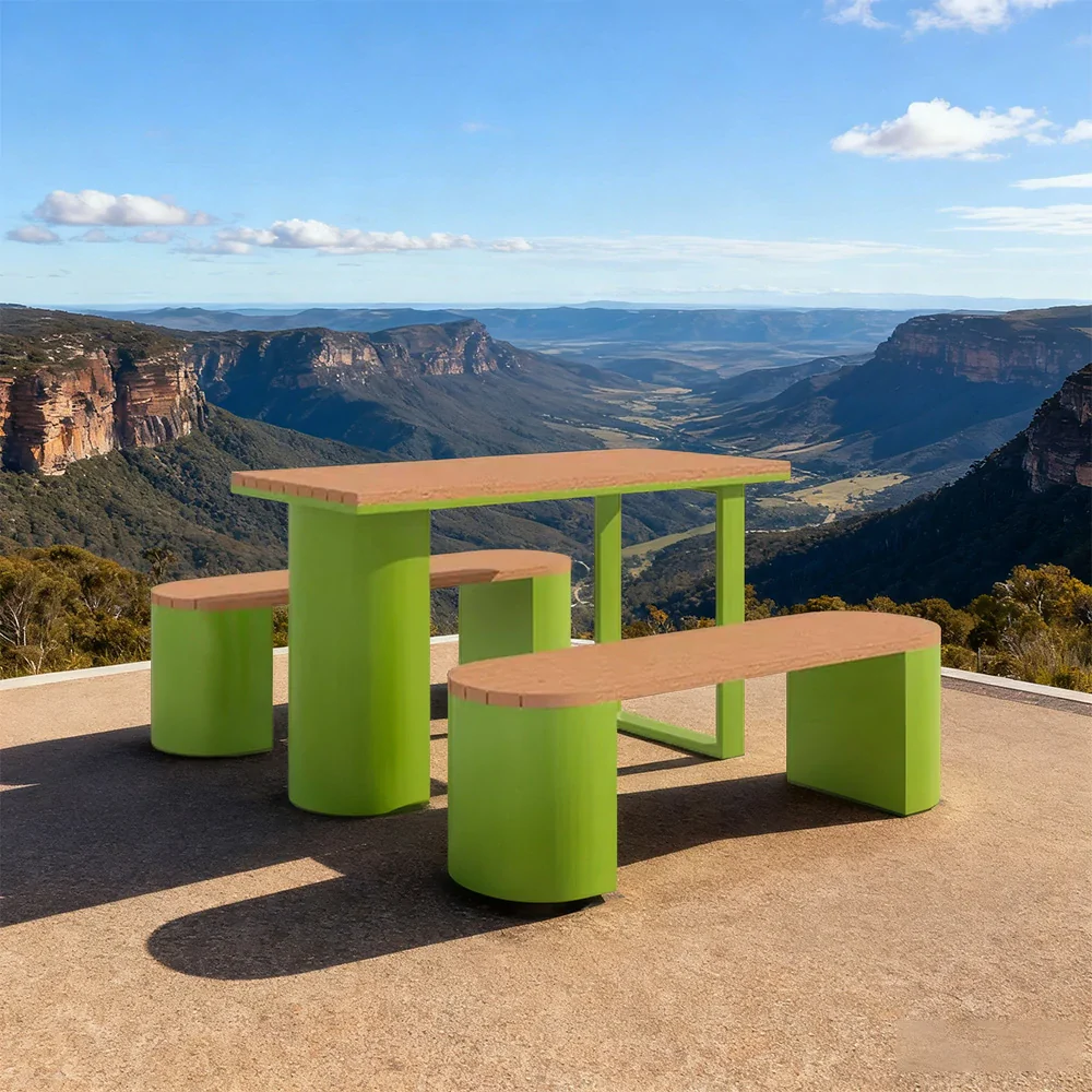 SOLARA Outdoor Table & Chair Set 120/140/160cm Anti-Corrosion Durable Steel Support Thick Plastic-Wood Surface Waterproof Sun-Resistant Design - Green - Image 2