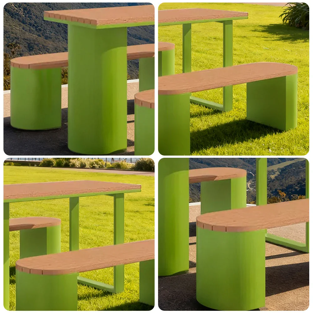 SOLARA Outdoor Table & Chair Set 120/140/160cm Anti-Corrosion Durable Steel Support Thick Plastic-Wood Surface Waterproof Sun-Resistant Design - Green - Image 3