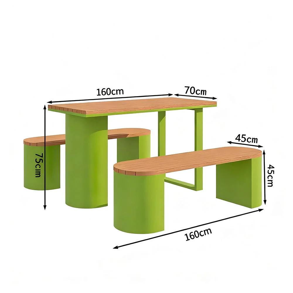 SOLARA Outdoor Table & Chair Set 120/140/160cm Anti-Corrosion Durable Steel Support Thick Plastic-Wood Surface Waterproof Sun-Resistant Design - Green - Image 7