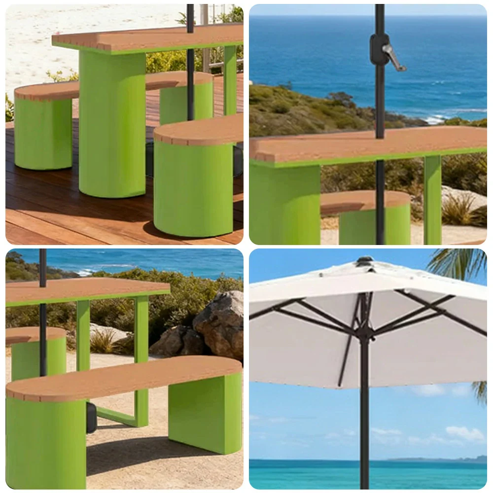 SOLARA Outdoor Table, Chair & Umbrella Set 120/140/160cm Anti-Corrosion Durable Steel Support Thick Plastic-Wood Surface Waterproof Sun-Resistant Design - Green - Image 3