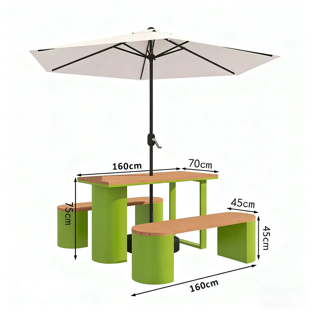 SOLARA Outdoor Table, Chair & Umbrella Set 120/140/160cm Anti-Corrosion Durable Steel Support Thick Plastic-Wood Surface Waterproof Sun-Resistant Design - Green - Image 7