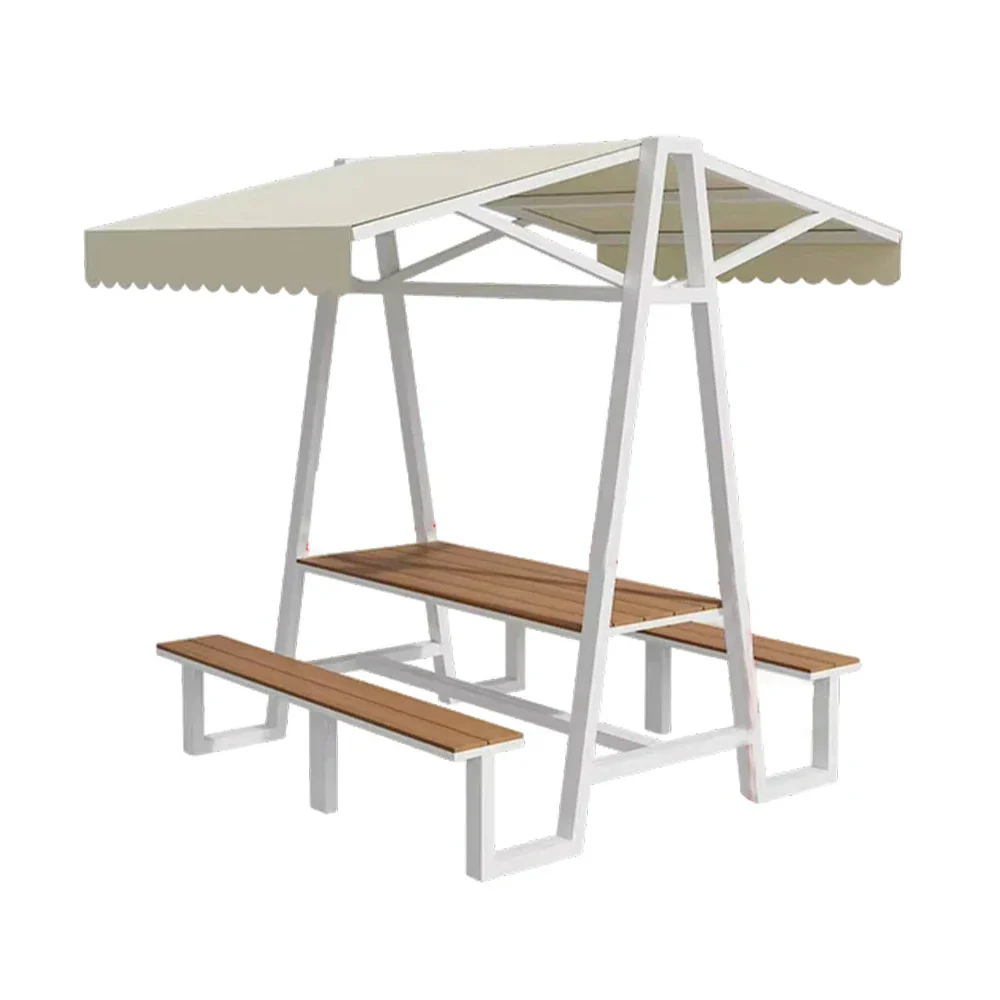 SOLARA Outdoor Canopy Table Set 120/160/200cm Waterproof Sunproof Thick Canopy Metal Frame High-Temp Coated Anti-Rust Stability - White&Beige - Image 11