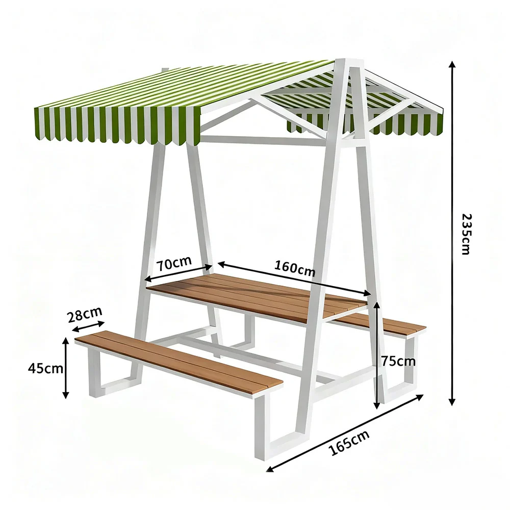 SOLARA Outdoor Canopy Table Set 120/160/200cm Waterproof Sunproof Thick Canopy Metal Frame High-Temp Coated Anti-Rust Stability - White&Green - Image 10