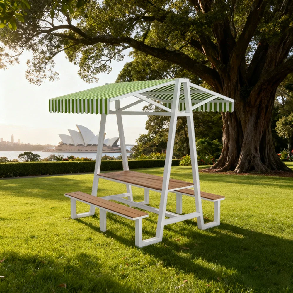 SOLARA Outdoor Canopy Table Set 120/160/200cm Waterproof Sunproof Thick Canopy Metal Frame High-Temp Coated Anti-Rust Stability - White&Green - Image 12