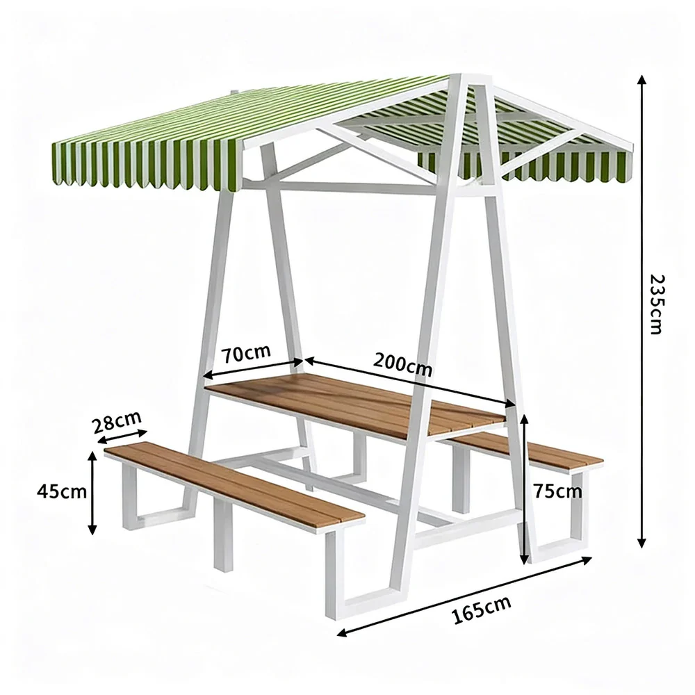 SOLARA Outdoor Canopy Table Set 120/160/200cm Waterproof Sunproof Thick Canopy Metal Frame High-Temp Coated Anti-Rust Stability - White&Green - Image 15