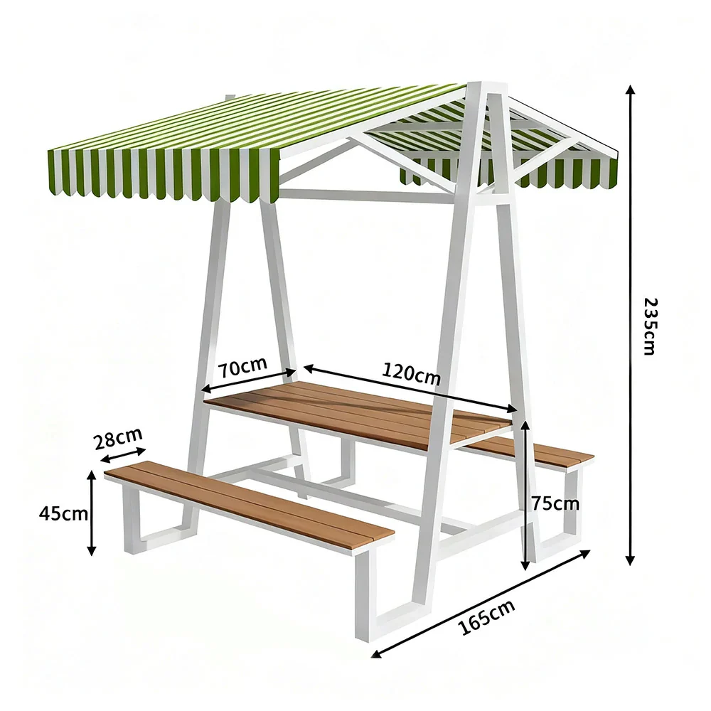 SOLARA Outdoor Canopy Table Set 120/160/200cm Waterproof Sunproof Thick Canopy Metal Frame High-Temp Coated Anti-Rust Stability - White&Green - Image 5