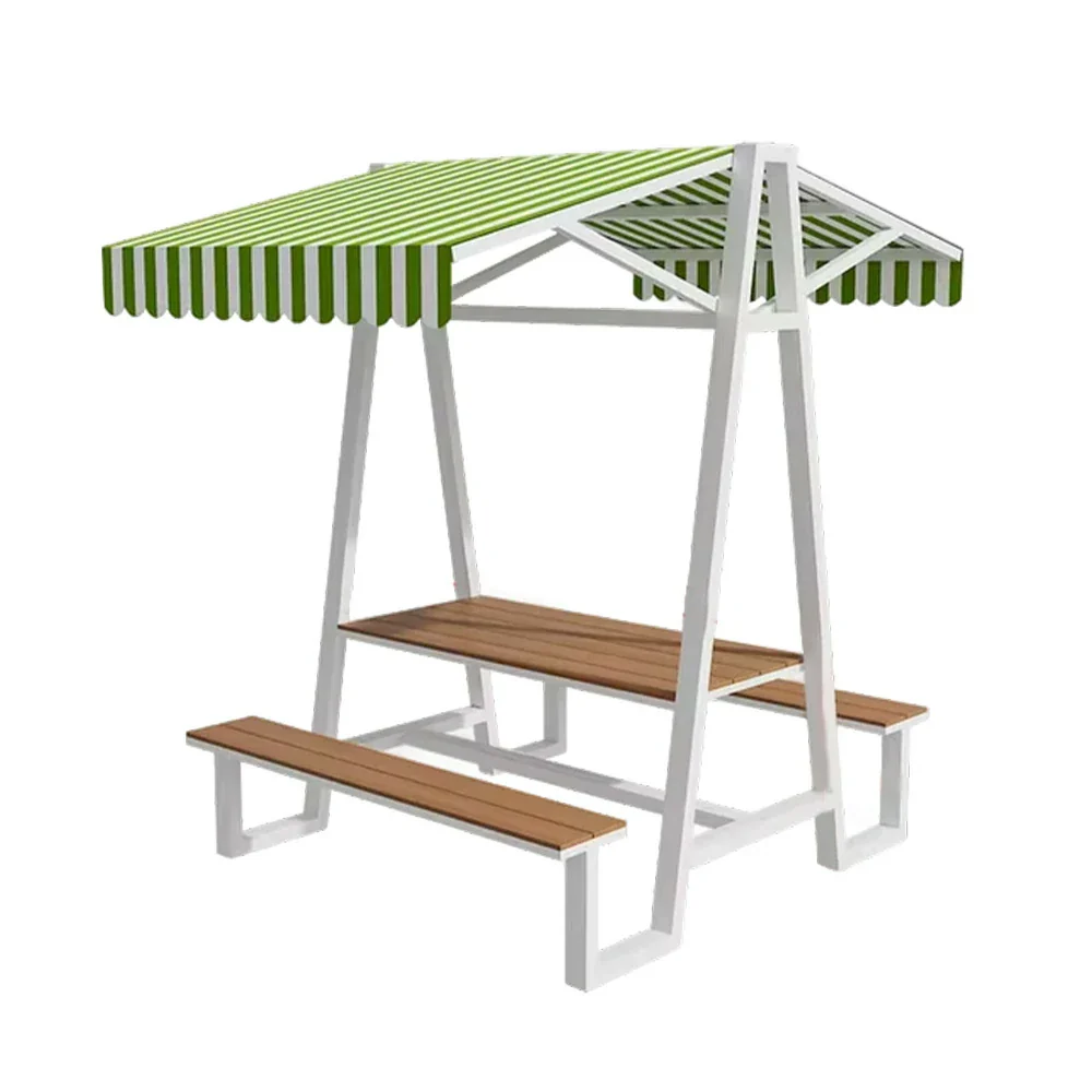 SOLARA Outdoor Canopy Table Set 120/160/200cm Waterproof Sunproof Thick Canopy Metal Frame High-Temp Coated Anti-Rust Stability - White&Green - Image 6