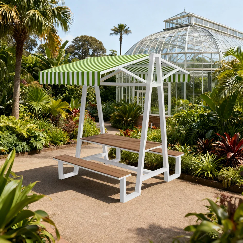 SOLARA Outdoor Canopy Table Set 120/160/200cm Waterproof Sunproof Thick Canopy Metal Frame High-Temp Coated Anti-Rust Stability - White&Green - Image 9